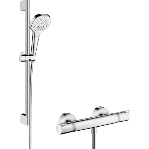 Hansgrohe Croma Select E Doucheset - glijstangset - croma select e vario - handdouche 65cm - Ecostat Comfort douchekraan - thermostatisch - wit/chroom 0605337