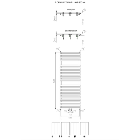 Plieger Florian Nxt Radiateur design simple horizontal 140.6x50cm 759W connexion au centre blanc 7255408