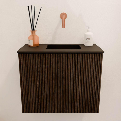 Mondiaz JOYA 50cm meuble de toilette - couleur Walnut - Vasque FAYE position Droite Sans trou de robinet couleur Urban SW1421365