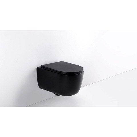 QeramiQ Dely Swirl WC suspendu – sans bride – profondeur 53 cm – avec abattant fin (slim) softclose – noir mat SW1026261