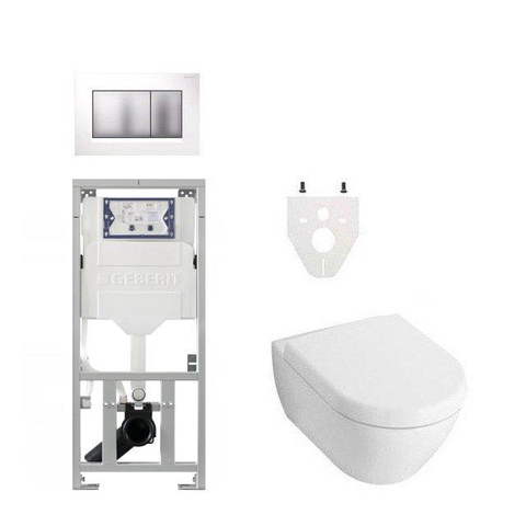 Villeroy & Boch Subway 2.0 DirectFlush Toiletset - softclose geberit reservoir bedieningsplaat chroom sigma30 - wit SW106383
