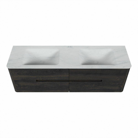 Mondiaz CIRO-DLUX Badkamermeubelset - 160x45x50cm - Solid surface wastafel Opalo - 2 wasbak Dubbel - 2 kraangaten - 4 lades - Shadow SW1532472