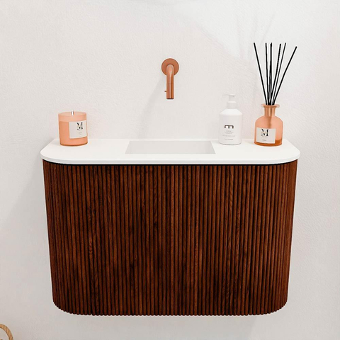 Mondiaz JOYA 63.2cm toiletmeubel - ronding links en rechts kleur Ruby - Wastafel FAYE positie Midden Zonder kraangat kleur Talc. SW1421782
