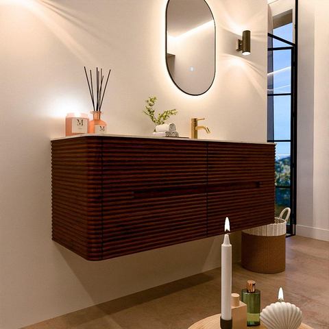 Mondiaz CIRO-DLUX Badkamermeubelset - 130x45x50cm - Solid surface wastafel Ostra - 1 wasbak Rechts - 1 kraangat - 4 lades - Ruby SW1531845