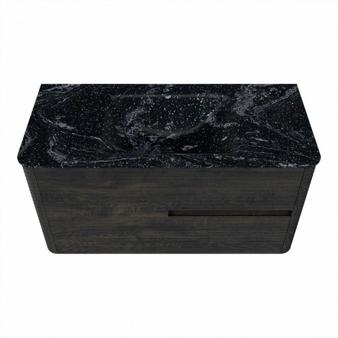 Mondiaz CIRO-DLUX Ensemble de meubles de salle de bains - 100x45x50cm - plan vasque Solid surface Lava - 1 vasque centrale - sans perçage pour robinet - 2 tiroirs - Shadow SW1532260