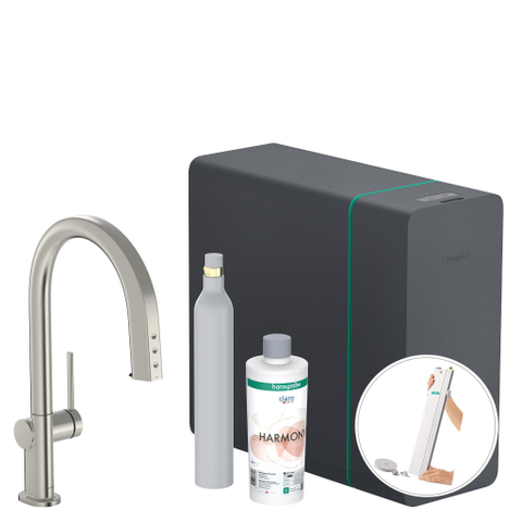 Hansgrohe Aqittura M91 SodaSystem 210, uittrekbare uitloop 1jetsBox, starter set RVS-look SW1567435