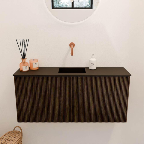 Mondiaz JOYA 90cm meuble de salle de bains - couleur Walnut - Vasque FAYE position Milieu Sans trou de robinet couleur Urban. SW1421333