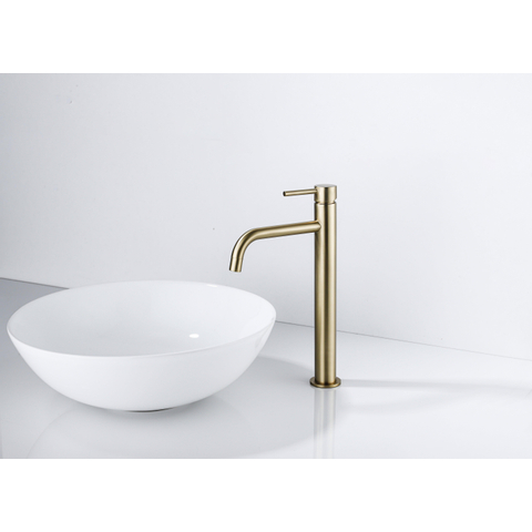 Fortifura Calvi Slim Wastafelkraan - 32cm - verhoogd - opbouw - PVD - geborsteld messing (goud) SW720546