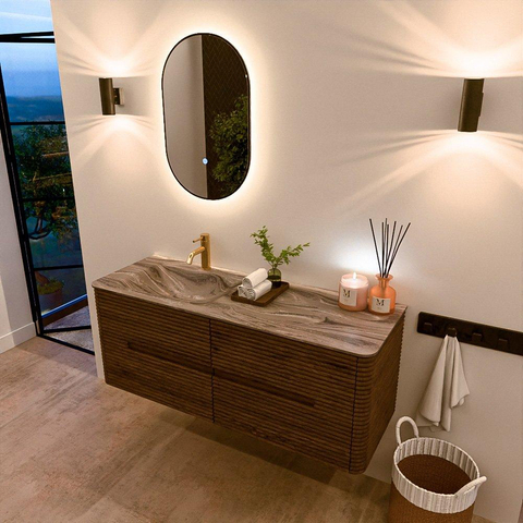 Mondiaz CIRO-DLUX Meuble de salle de bains - 130x45x50cm - Plan vasque solid surface Sombra - 1 lavabo à gauche - 1 trou de robinet - 4 tiroirs - Dusk SW1533389