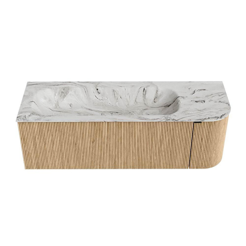 MONDIAZ KURVE-DLUX meuble de salle de bains 135cm avec module 25 R couleur Oak avec 1 tiroir et 1 porte. Lavabo BIG MEDIUM gauche 1 trou de robinet couleur Glace. SW1137932