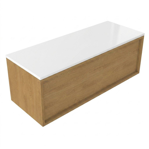 Saniclass Holz Frame Badkamermeubelset - 120x45x42.5cm - Torino solid surface topblad wit - zonder kraangat - 1 lade - mat eiken natural (hout) SW1478717