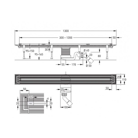 Viega Advantix Vario caniveau de douche élément de base 120 à 30cm raccourcissable look inox 0500111