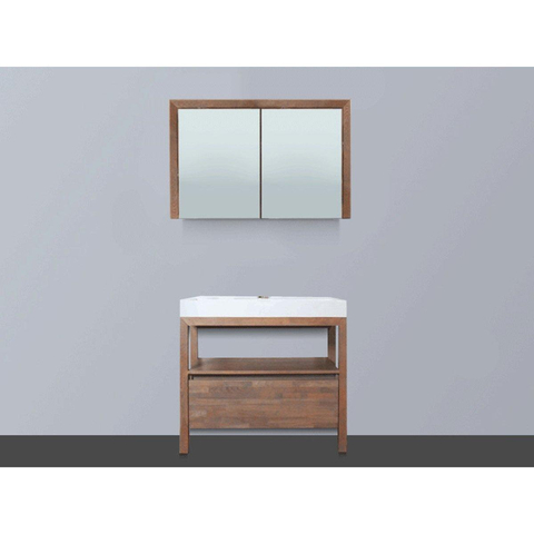 Saniclass Natural Wood Meuble avec armoire miroir 80cm Grey Oak avec vasque Blanche 1trou pour robinetterie SW8052