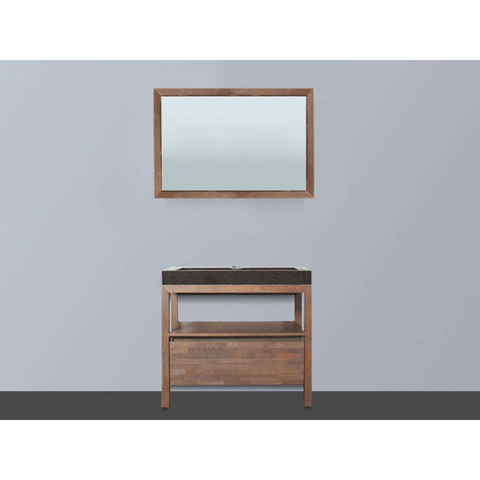 Saniclass Natural Wood Meuble avec miroir 80cm Grey Oak avec vasque en pierre naturelle Black Spirit 1 trou pour robinetterie SW8954