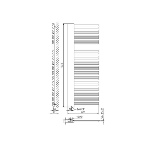 Plieger Frente Destra designradiator met horizontale buis rechts 1610x600mm 933W mat wit 7252924