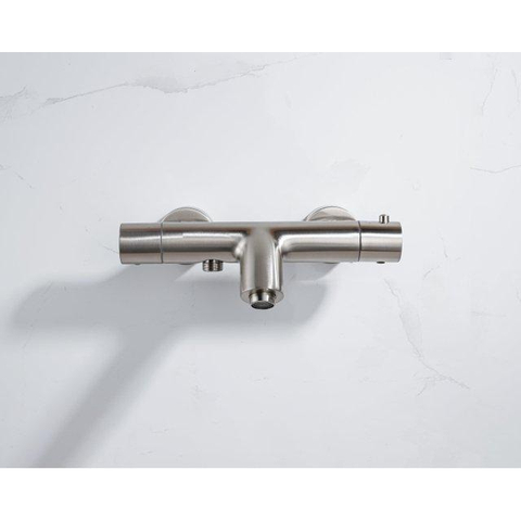 Fortifura Calvi Thermostatische badkraan - met ronde handdouche handdouchehouder en - metalen doucheslang - PVD - geborsteld RVS SW811980