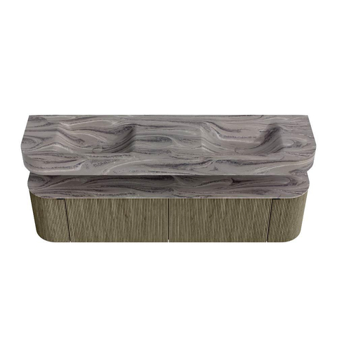 MONDIAZ THOR-DLUX 180cm meuble de salle de bains arrondi gauche + droite couleur Shadow avec 2 tiroirs et 2 portes. Vasque suspendue CLOUD Double sans trou de robinet couleur Sombra. SW1466357