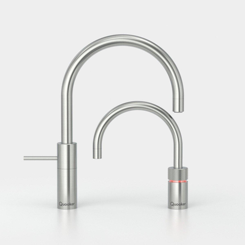 Quooker Nordic Round Twintaps kokendwaterkraan - draaibare uitloop - Combi+ incl. Cube reservoir - Warm / kokend water - RVS SW299782