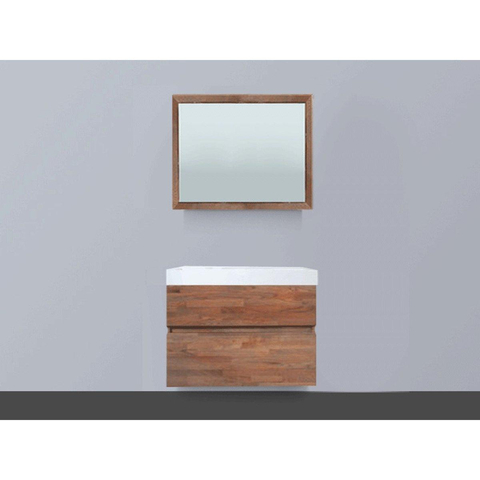Saniclass Natural Wood badkamermeubelset 80cm hangend model grey oak met wastafel wit 0 kraangaten inclusief spiegel SW8071