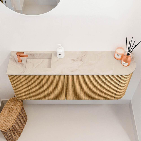 Mondiaz JOYA-DLUX 101.6cm meuble de salle de bains - arrondi droit couleur Oak - Vasque FAYE position Gauche 1 trou de robinet couleur Frappe. SW1421939