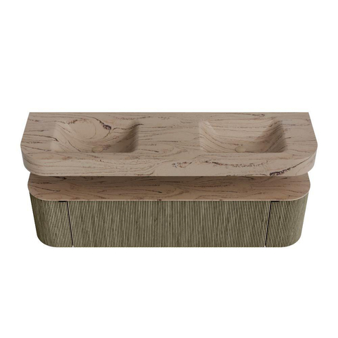 MONDIAZ THOR-DLUX 170cm meuble de salle de bains arrondi gauche + droite couleur Shadow avec 1 tiroir et 2 portes. Vasque suspendue CLOUD Double 2 trous de robinet couleur Arena. SW1465733