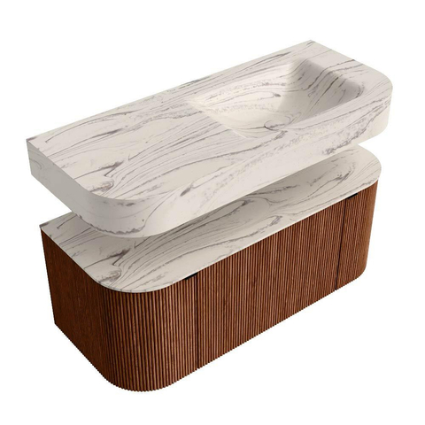 MONDIAZ THOR-DLUX Meuble de salle de bains 110cm arrondi gauche + droite couleur Ruby avec 1 tiroir et 2 portes. Vasque suspendue CLOUD Droite 1 trou de robinet couleur Nata. SW1462948