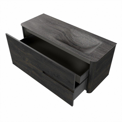 Mondiaz CIRO-DLUX Meuble de salle de bains - 120x45x50cm - lavabo solid surface Oza - 1 vasque à droite - sans trous de robinetterie - 2 tiroirs - Shadow SW1532633