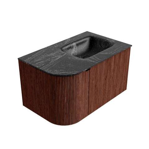 Mondiaz KURVE-DLUX Ensemble de meuble de salle de bains - 75x46x40cm - 1 tiroir - 1 porte - lavabo solid surface - droit - sans trou de robinet - Ruby SW1415993