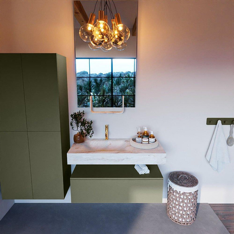 Mondiaz ALAN-DLUX Ensemble de meuble - 100cm - meuble Army mat - 1 tiroir - Lavabo Cloud Frappe suspendu - vasque Gauche - 1 trou de robinet SW805441