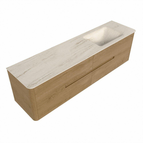 Mondiaz CIRO-DLUX Meuble de salle de bains - 180x45x50cm - Plan-vasque Solid surface Meli - 1 lavabo à droite - sans trous de robinet - 4 tiroirs - Chêne SW1531417