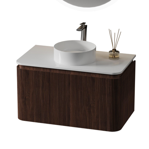 Royal Plaza Terra Edge Meuble sous-vasque - 80cm - nervuré - 2 tiroirs - angles arrondis - châtaigne (noyer) SW1449111