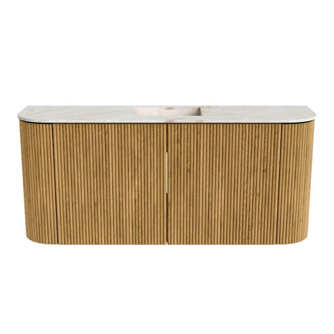 Mondiaz JOYA-DLUX Meuble de salle de bains 93.2cm - arrondis gauche et droite couleur Oak - Vasque FAYE position Milieu Sans trou de robinet couleur Frappe SW1421945