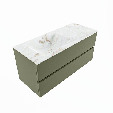 MONDIAZ VICA-DLUX Ensemble meuble de salle de bains - 110cm - meuble sous-vasque army - 2 tiroirs - lavabo encastré cloud à gauche - sans trous de robinet - version haute 60cm - frape SW1088705