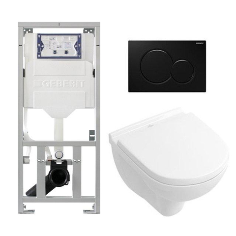 Villeroy & Boch O.novo Compact inbouwset - met diepspoel wandcloset - softclose zitting afdekplaat - wit zwart SW46977
