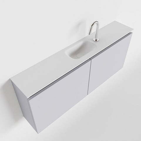 MONDIAZ TURE Toiletmeubel 120x23x50cm met 1 kraangaten 2 deuren cale mat Wastafel Eden midden Solid Surface Wit SW475140