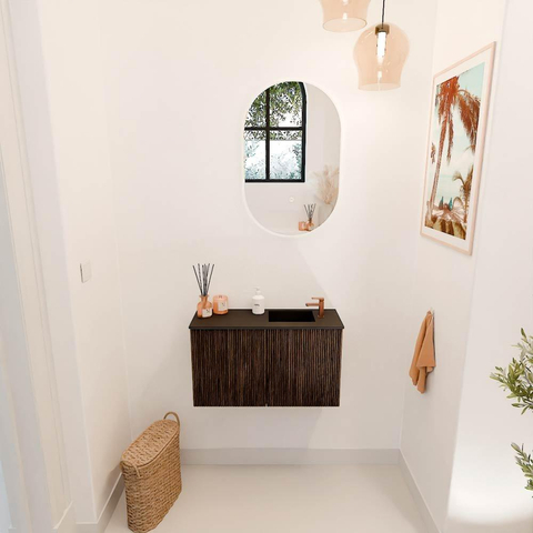 Mondiaz JOYA 70cm toiletmeubel - kleur Walnut - Wastafel FAYE positie Rechts 1 kraangat kleur Urban. SW1421374