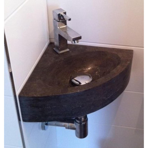 Forzalaqua Turino fontein - 30x30x10cm - hardsteen - kraangat midden - gezoet hardsteen (zwart) FO100021