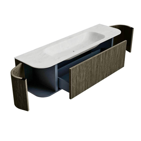 Mondiaz KURVE-DLUX Ensemble de meubles de salle de bains - 160x46x40cm - 1 tiroir - 2 portes - lavabo solid surface - central - 1 trou de robinet - Shadow SW1414064