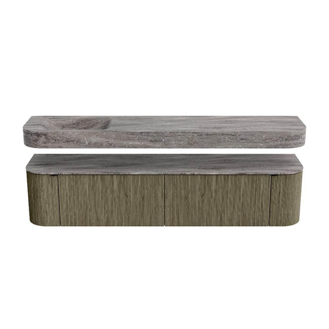 MONDIAZ THOR-DLUX 200cm meuble de salle de bains arrondi gauche + droite couleur Shadow avec 2 tiroirs et 2 portes. Vasque suspendue CLOUD Gauche sans trou de robinet couleur Oza. SW1467205