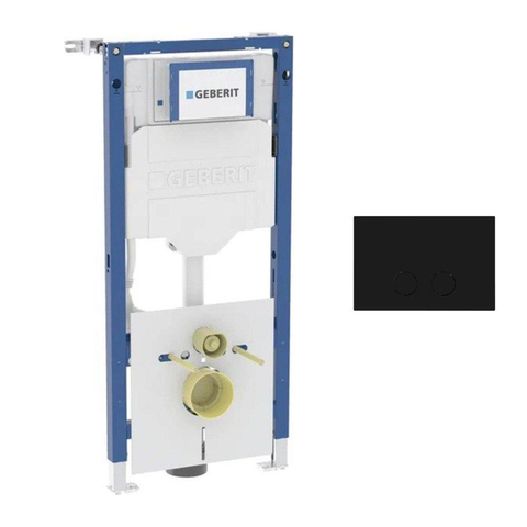 Geberit Duofix Element - UP 320 - QeramiQ Push Steel bedieningsplaat slim - wand 112cm - ronde knoppen - mat zwart SW1600505