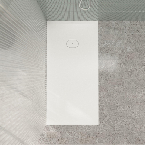 Villeroy & Boch Ecora douchebak - 160x80x4.5cm - afvoer korte zijde - stone white (wit) SW1558925