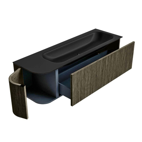 Mondiaz KURVE Badkamermeubelset - 145x46x40cm - 1 lade - 1 deur - wastafel solid surface - rechts - 2 kraangaten - Shadow SW1414277