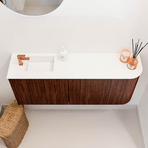Mondiaz JOYA 101.6cm toiletmeubel - ronding rechts kleur Ruby - Wastafel FAYE positie Links 1 kraangat kleur Talc. SW1421822