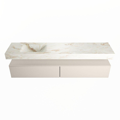 Mondiaz ALAN-DLUX Ensemble de meuble - 200cm - meuble Linen mat - 2 tiroirs - Lavabo Cloud Frappe suspendu - vasque Gauche - 1 trou de robinet SW805040