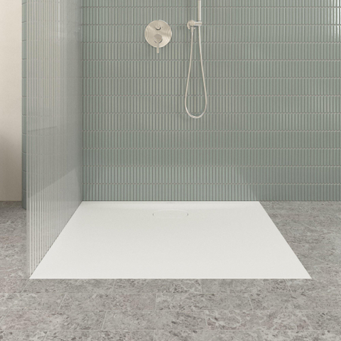Villeroy & Boch Ecora douchebak - 100x90x3.5cm - afvoer lange zijde - stone white (wit) SW1558974