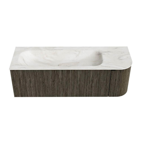 Mondiaz KURVE-DLUX Ensemble meuble de salle de bains - 135x46x40cm - 1 tiroir - 1 porte - lavabo solid surface - gauche - sans trou de robinet - Shadow SW1414466