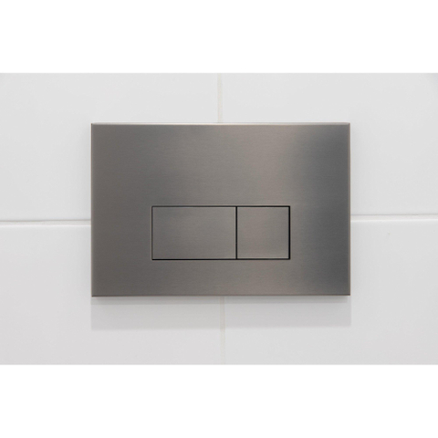 Pack WC QeramiQ Dely Swirl Compact - réservoir encastrable Geberit UP320 - avec bâti-support Burda - abattant slim - plaque de commande en métal gunmetal - boutons rectangulaires - blanc mat SW1595642