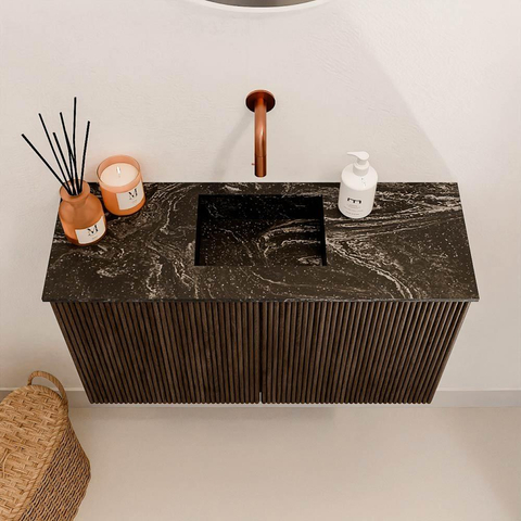 Mondiaz JOYA-DLUX Meuble de salle de bains 70cm - couleur Walnut - Vasque FAYE position Milieu Sans trou de robinet couleur Lava SW1422497