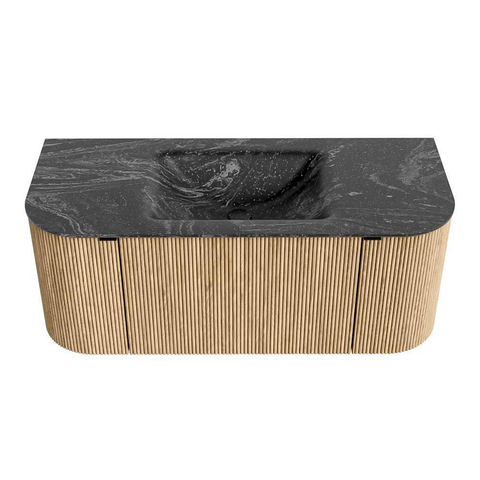 MONDIAZ KURVE-DLUX Meuble de salle de bains 110 cm avec module 25 Len R couleur Chêne avec 1 tiroir et 2 portes. Lavabo CLOUD central 1 trou de robinet couleur Lava. SW1138532