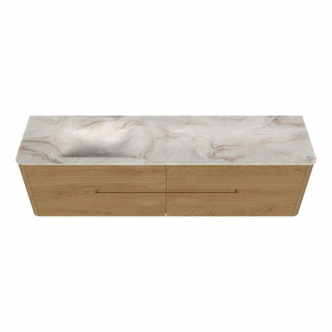 Mondiaz CIRO-DLUX Ensemble de meubles de salle de bains - 180x45x50cm - Plan vasque solid surface Frappe - 1 lavabo gauche - 1 trou de robinet - 4 tiroirs - Chêne SW1530818